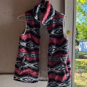 Pink and Black Patterned Sherpa Vest